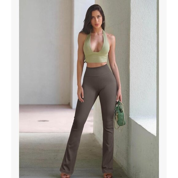 OQQ Womens High Waist Flare Legging Pants - Tummy Control & Stretch - Size XL - Picture 2 of 7